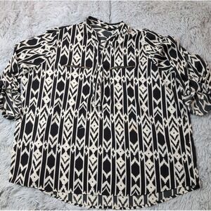 Time To Bloom Shirt Womens 3X Black Roll Tab Faux Pockets Lightweight Boho